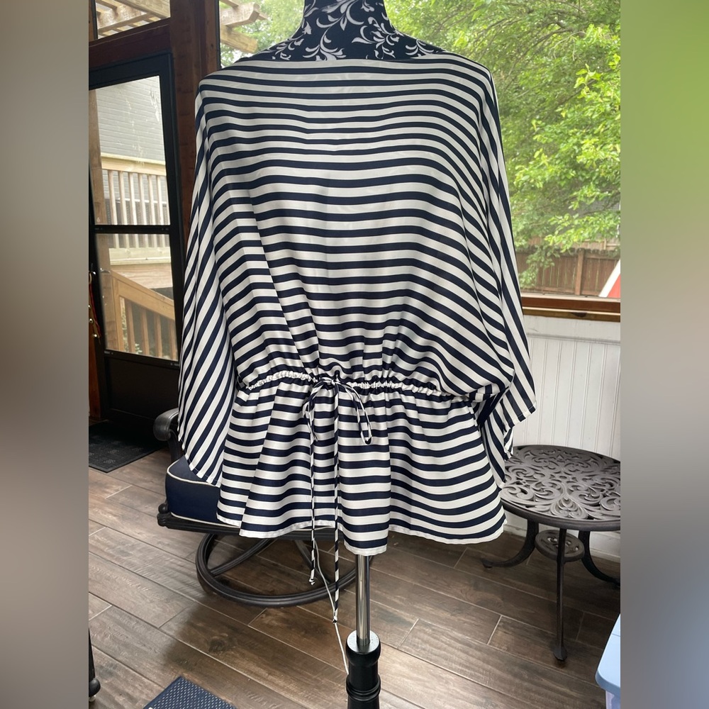Chaps White and Blue 3/4 Sleeve Sailor Collar Blouse